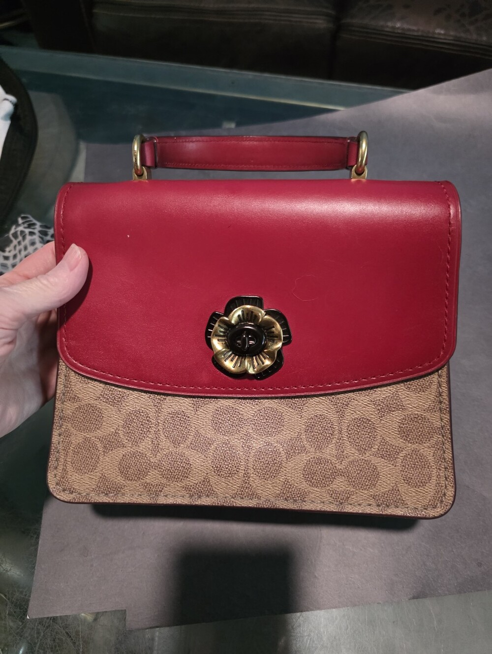 Coach Parker Red Top-Handle Floral Turnlock Satchel